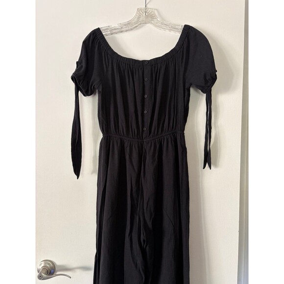 Doe & Rae Women’s Black Flowy Tie-Sleeve Bardot Jumpsuit Small Coquette Peasant - Picture 3 of 9